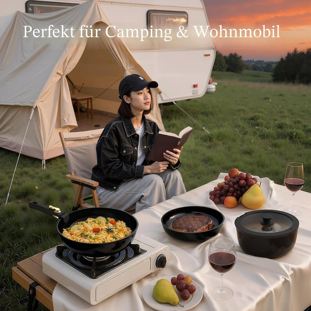 Töpfe und Pfannen Set Non-Stick, Keramik Kochgeschirr Set Abnehmbare/abnehmbare Griffe, RV Camping K