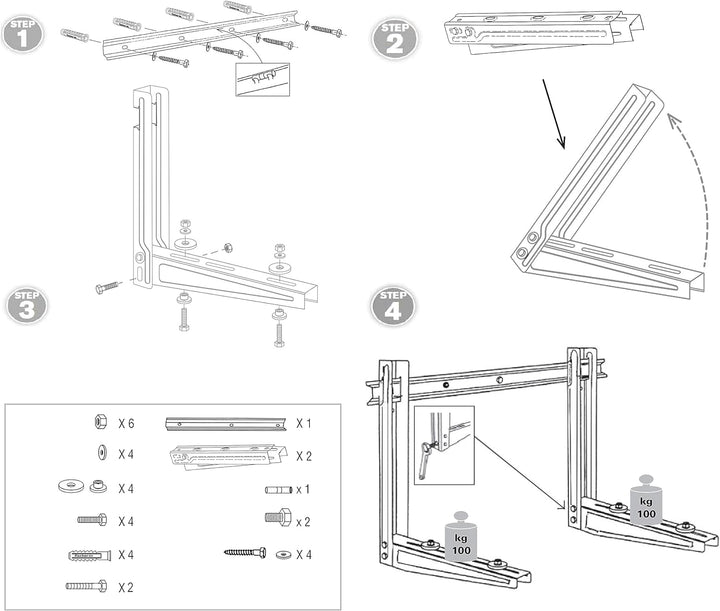 Fischer Halterungen für Klimaanlage, Ausseneinheit Klima, Länge Arm 560 mm, Regale aus verzinktem St