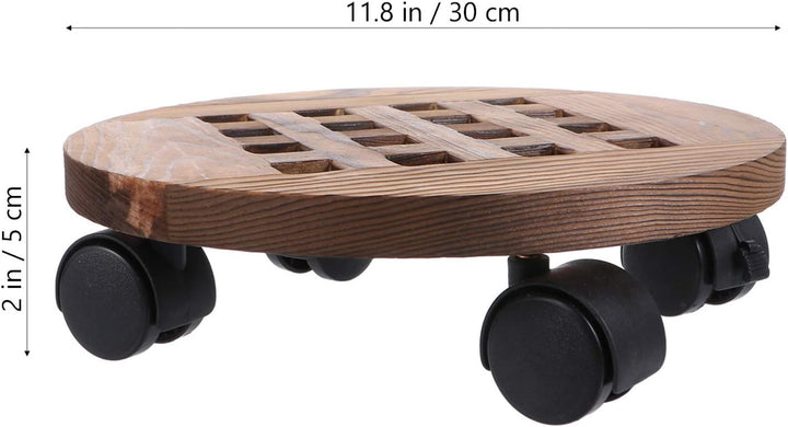 BESTonZON Pflanzenroller Holz Blumentopf Gefässroller Rund 30 cm Blumenroller Pflanzenuntersetzer Ro
