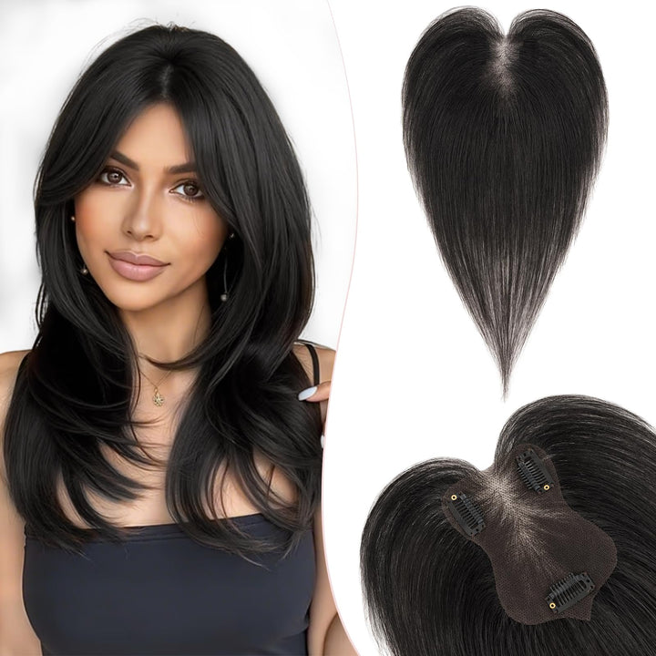 Silk-co Hair Topper Echthaar, 8x11cm handgebunden Basis Toupet Damen, Clip in Haarteile mit Spitzen-