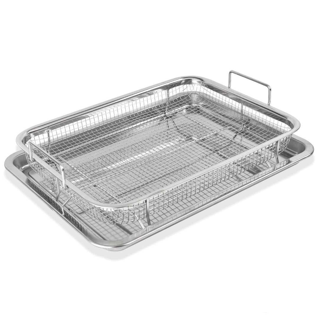 Bhina BBQ Grillkorb, Edelstahl Grillkorb mit Griff und Unterschale, Backform Set Korb, Crisper Korb,