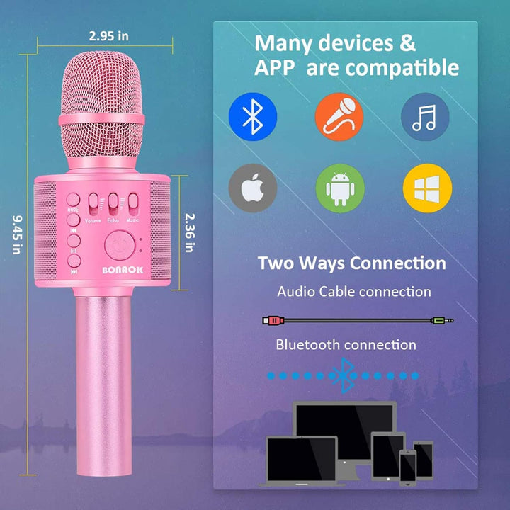 BONAOK Karaoke Mikrofon, 3 in 1 Kabelloses Bluetooth Mikrofon, Kinder Mikrofon Lautsprecher Maschine