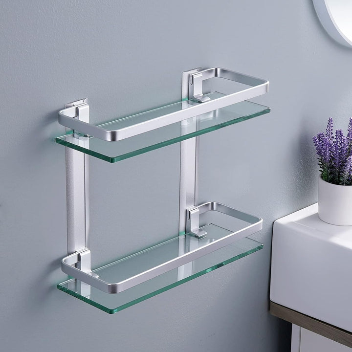 KES Glasregal Duschablage 35 cm, Glas Badregal 8mm Hartglas Badezimmer Regal Wandregal Dusche Ablage