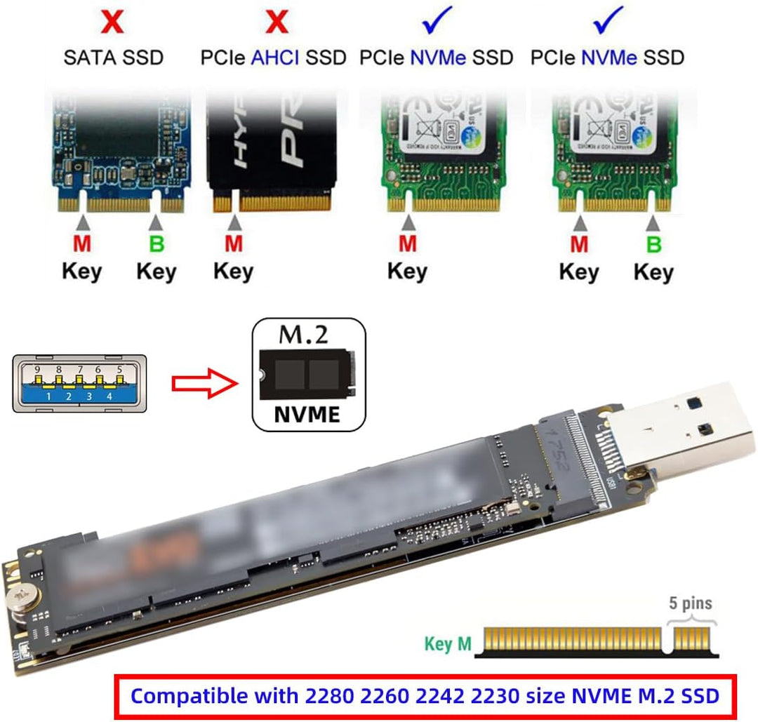 JSER USB 3.0 auf Nvme M-Key M.2 NGFF SSD Externer PCBA Konveter Adapterkarte Flash Disk Typ 10 Gbit/
