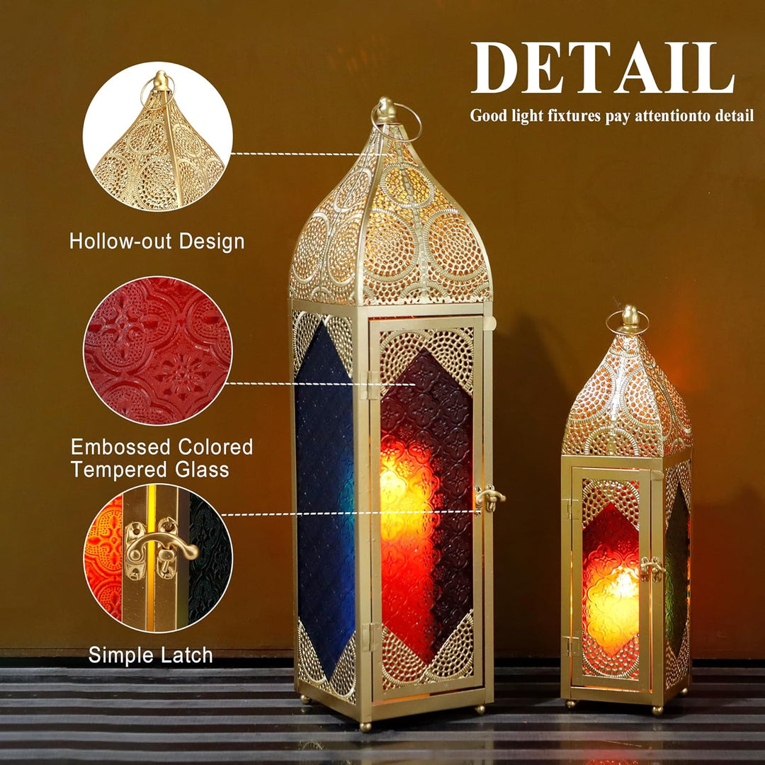 TRIROCKS 2er-Set Dekorative Ramadan-Kerzenlaterne aus Metall Orientalischer Kerzenhalter Arabische H
