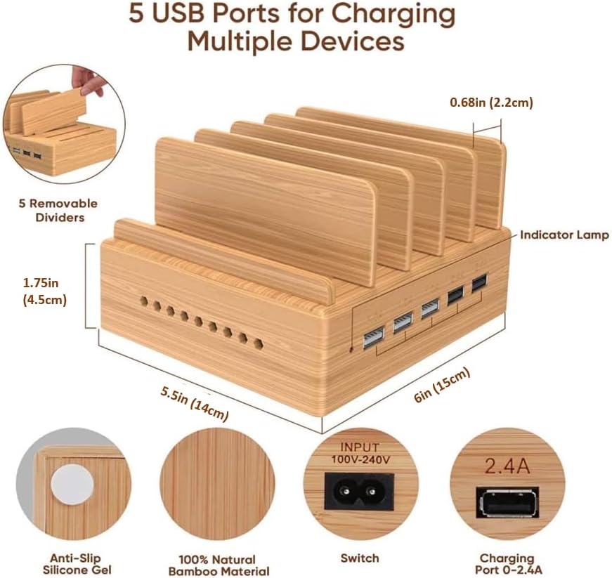 Yisen Handy Ladestation USB Ladegerät mehrfach Ladestation für mehrere Geräte Smartphone, Tablets (m
