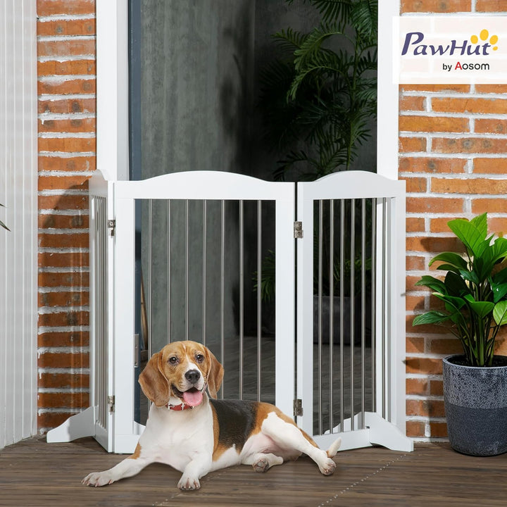 PawHut Absperrgitter Hund Freistehendes Schutzgitter mit Füssen 154 x 80 cm Hundegitter Klappbar Tre