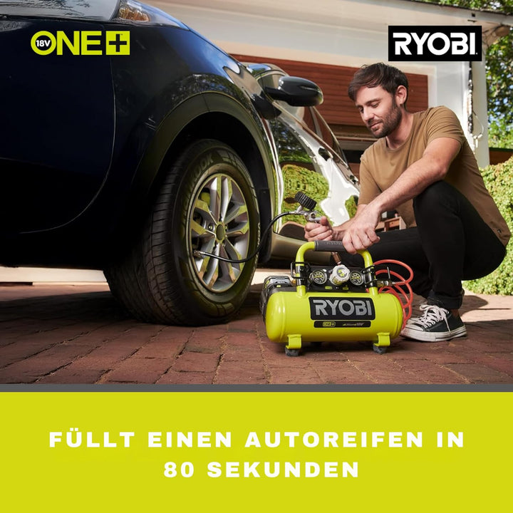 RYOBI 18 V ONE+ Akku-Kompressor PRO R18AC-0 (max. Druck 8,3 bar, Tankinhalt 3,8l, ideal zum Aufpumpe