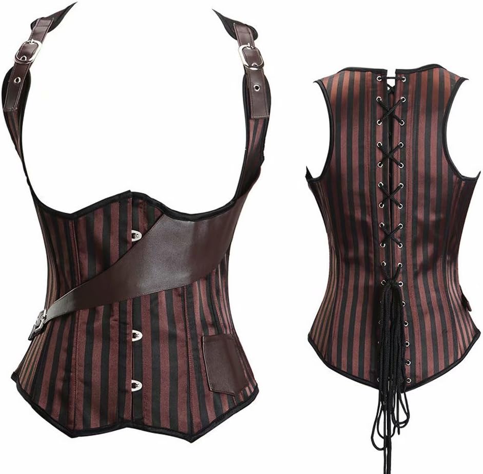 Jutrisujo steampunk unterbrust leder corsage Braun korsett Kleid Corsagenkleid piraten rock burlesqu