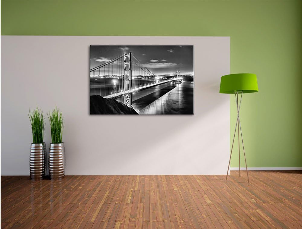 Pixxprint Golden Gate Bridge bei Nacht als Leinwandbild/Grösse: 100x70 cm/Wandbild/Kunstdruck/fertig