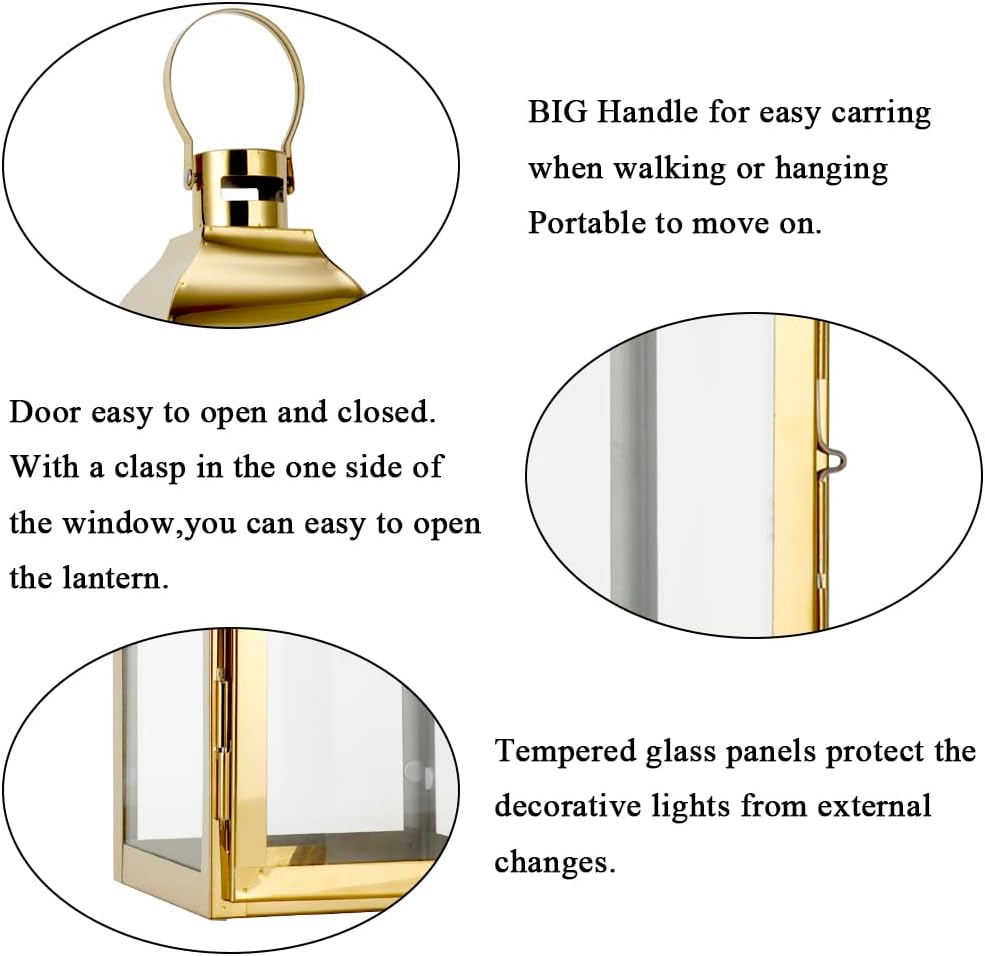 JHY DESIGN Edelstahl-Laternen für Kerze, 31,5cm hohe Kerze Laternen mit gehärtetem Glas Outdoor-Late