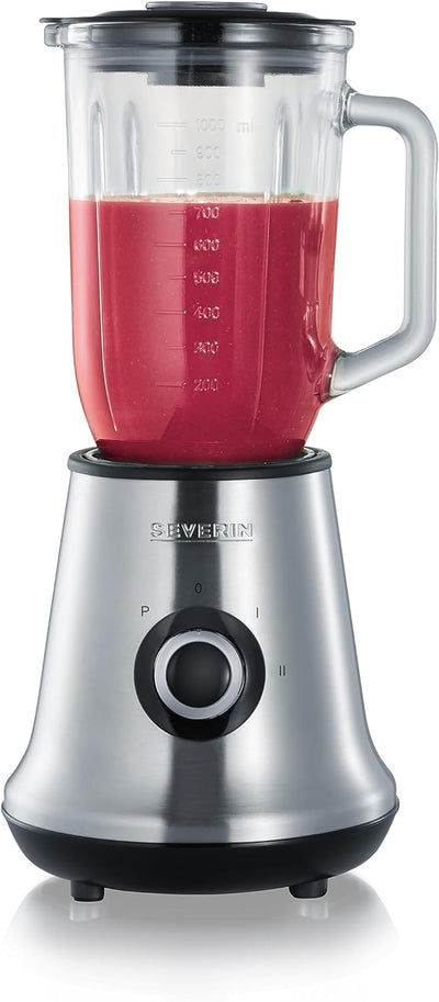 SEVERIN Standmixer mit Glas-Mixbehälter, 1 L, ca. 500 W, SM 3734, Edelstahl/Schwarz ohne Zubehör Sin