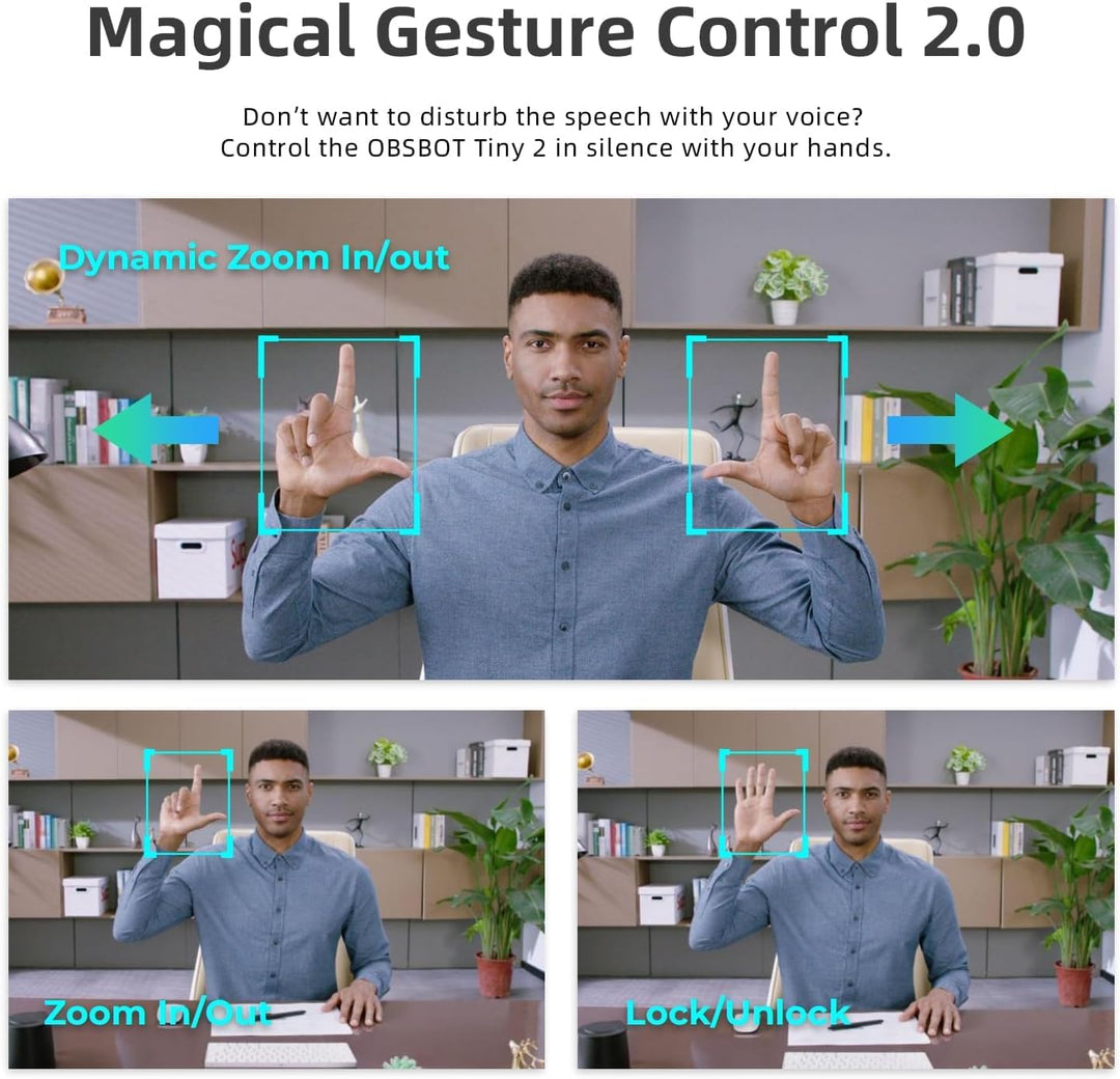 OBSBOT Tiny 2 AI-betriebene PTZ 4K Webcam1/1,5" CMOS 4X schnellere Fokussierung USB 3.0 10x schnelle