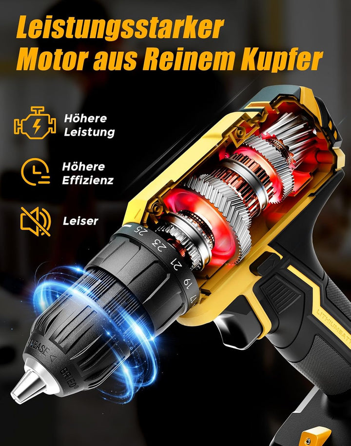 Akkuschrauber, 20V Akku Bohrschrauber, 25+1 Drehmomentstufen Akkubohrer, 42Nm Max Drehmoment, LED-Li