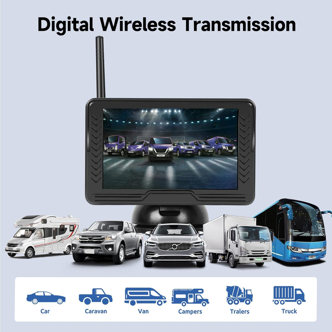 Rimoody Kabellos Rückfahrkamera Set, Nummernschild Rückfahrkamera mit HD 5 Zoll IPS Monitor & IP69 w