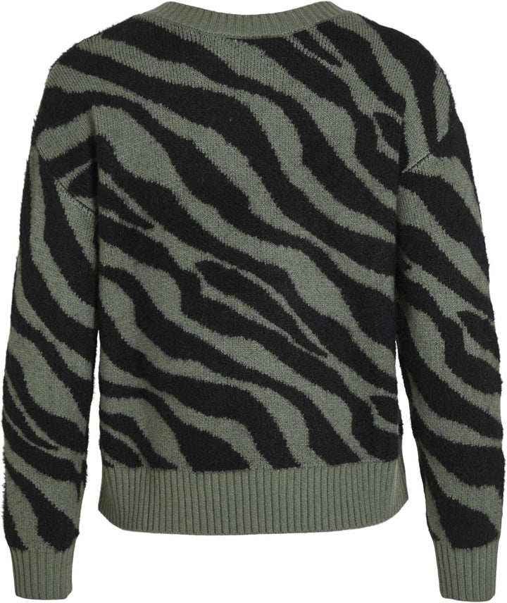 Vila Damen Viril Feami Mix V-Neck L/S Knit Top-noos Pullover XS Laurel Wreath/Pattern:with Black, XS