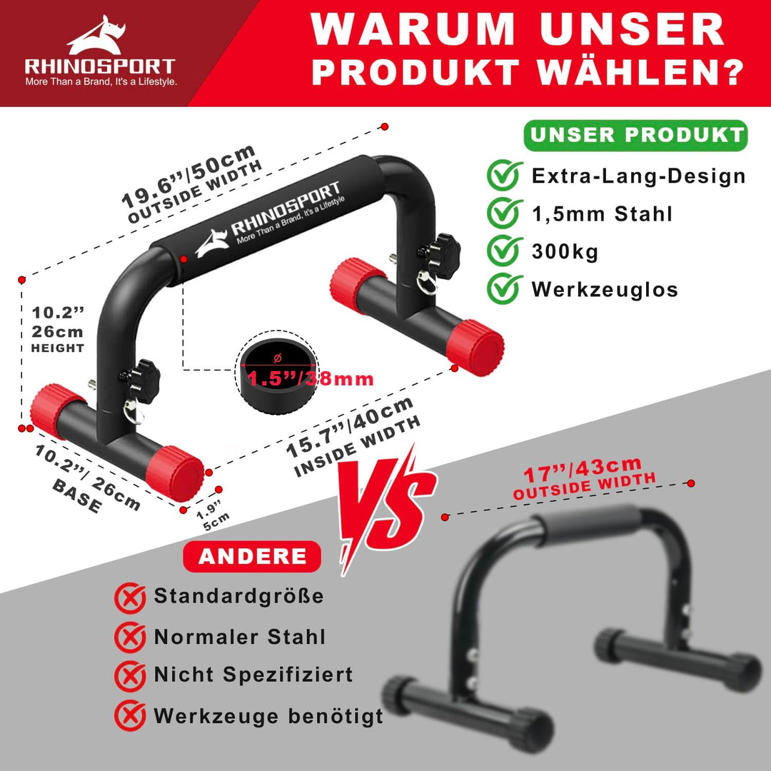 RHINOSPORT Parallettes Bars Dip Calisthenics Push Up Bars 10.2 in High 300Kg/661lbs Gewichtskapazitä