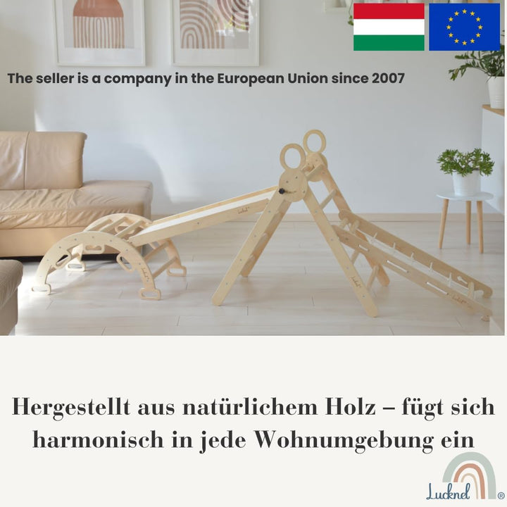 5-in-1 Montessori Klettergerüst Indoor Set – Pikler Dreieck, Kletterbogen, Kletternetz und Indoor Ru