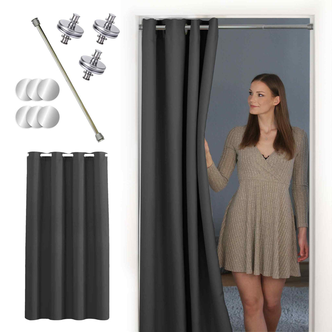 tinycurtains Türvorhang mit Teleskopstange, einfache Montage in nur 1 Minute ohne Bohren (Türvorhang