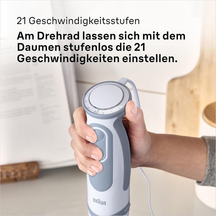 Braun Stabmixer MQ 5200WH - MultiQuick 5 Vario Pürierstab mit Edelstahl Mixfuss, 1000 Watt, inkl. 60