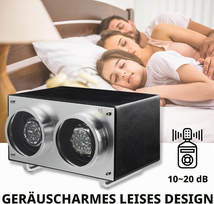 MOZSLY Doppel Uhrenbeweger für Automatik-Uhren mit leisem Motor 12 Rotationsmodi Einstellung Leder S