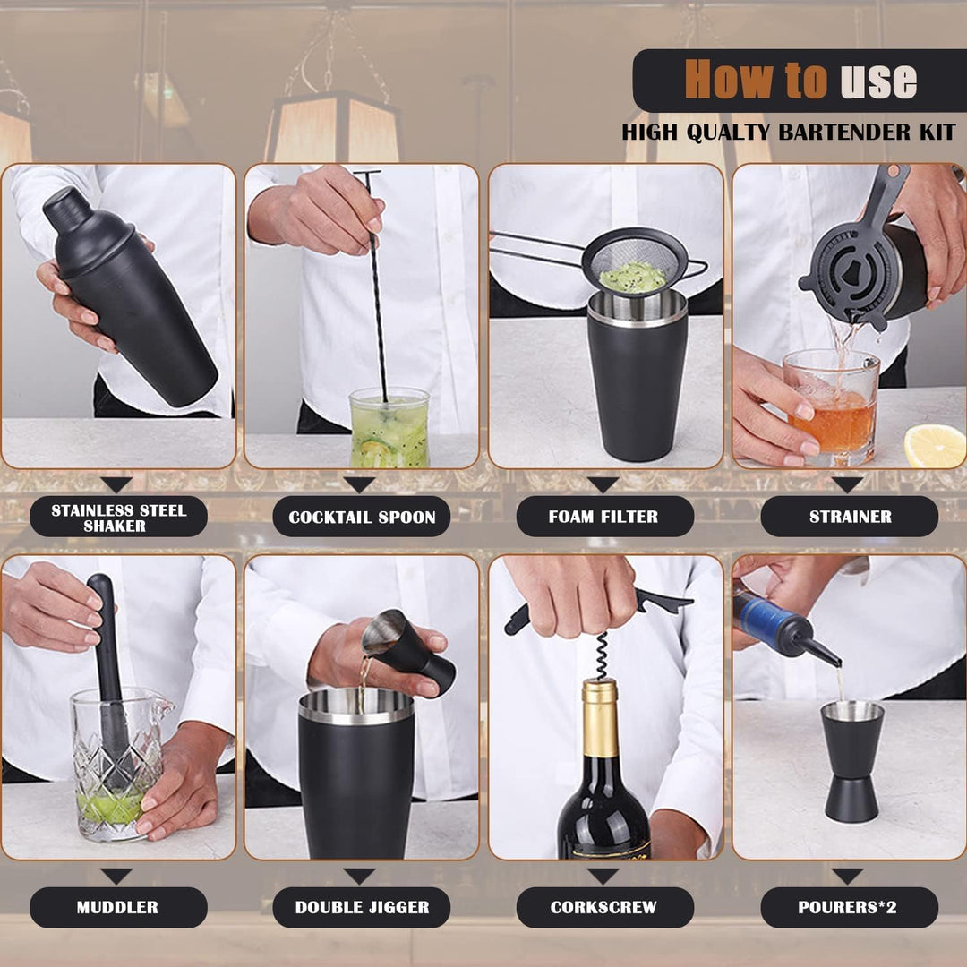 OBALY Barkeeper Kit 11-teilig Cocktail Shaker-Muddler für Cocktails 25oz Boston Shaker-Bar-Zubehör m