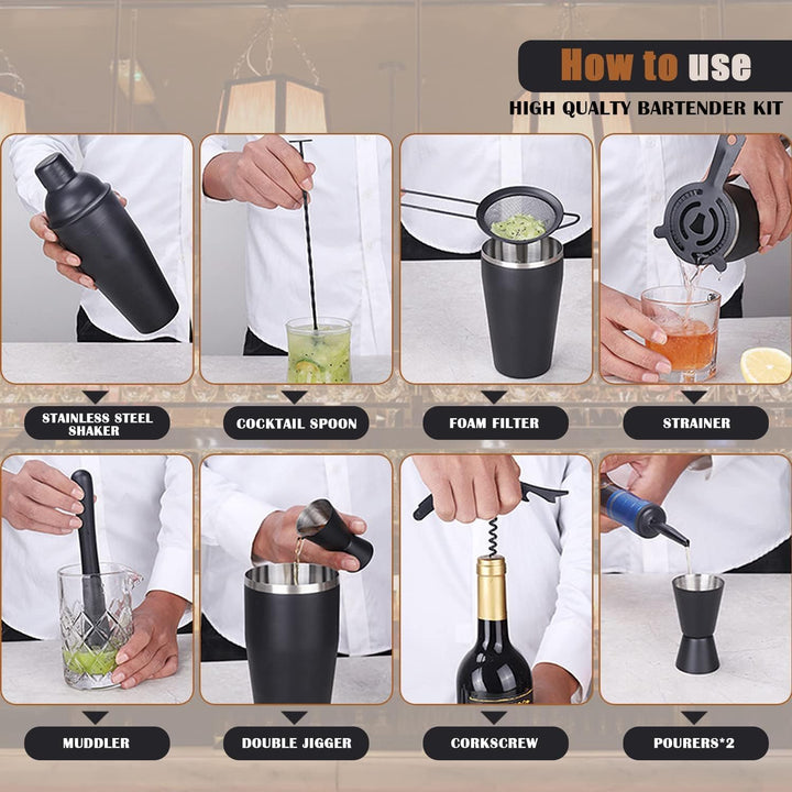 OBALY Barkeeper Kit 11-teilig Cocktail Shaker-Muddler für Cocktails 25oz Boston Shaker-Bar-Zubehör m