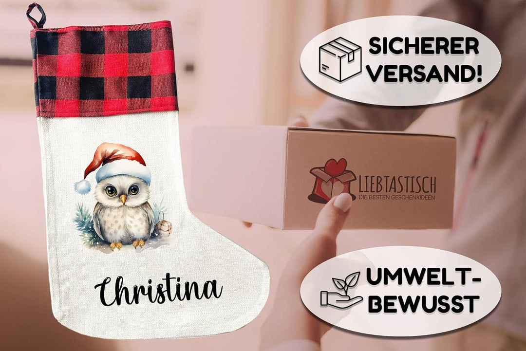LIEBTASTISCH - Personalisierte Weihnachtssocken mit Tieren - 40cm x 30cm - Weihnachtsstrumpf zum Nik