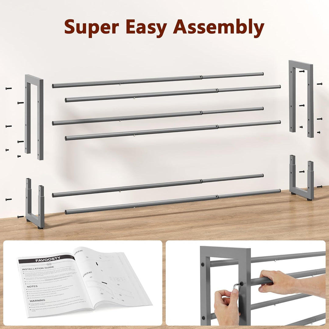 FAVOOSTY 2 Ebenen Schuhregal Metall Ausziehbares Weiss, Verstellbar Platzsparend, Shoes Rack, Robust