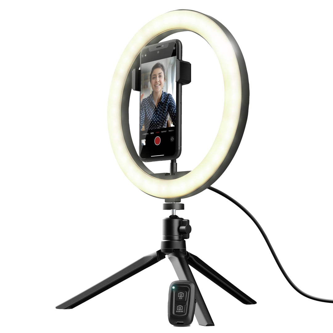 Trust Gaming Maku Ringlicht mit Stativ für Smartphone, LED Selfie Ringleuchte mit Bluetooth Fernbedi