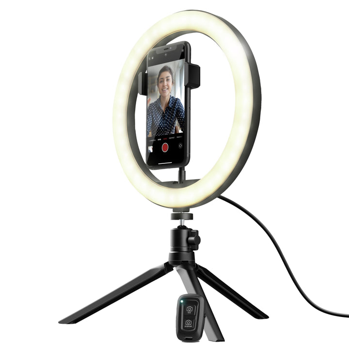 Trust Gaming Maku Ringlicht mit Stativ für Smartphone, LED Selfie Ringleuchte mit Bluetooth Fernbedi