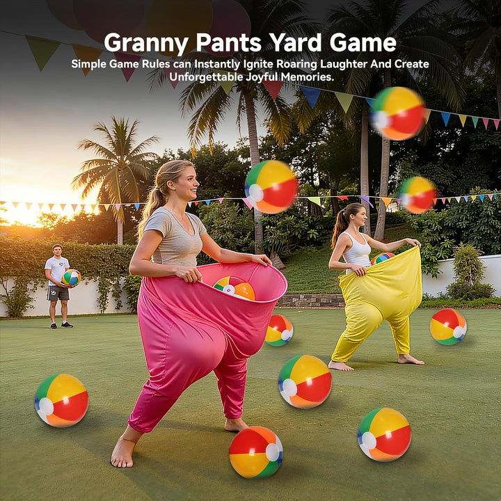 4-farbiges Team Granny Pants Hof-Spiel mit 16 Bällen und 2 Pumpen – komplettes Party-Set für Erwachs