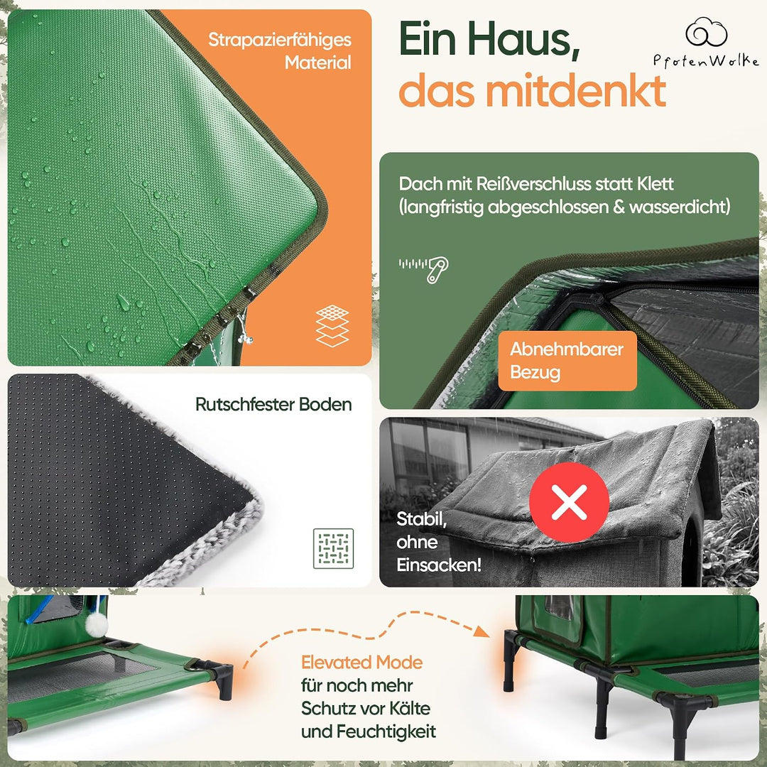 Katzenhaus Outdoor Winterfest Isoliert | Inkl. selbstheizender Katzendecke, 100% wasserdichte Katzen