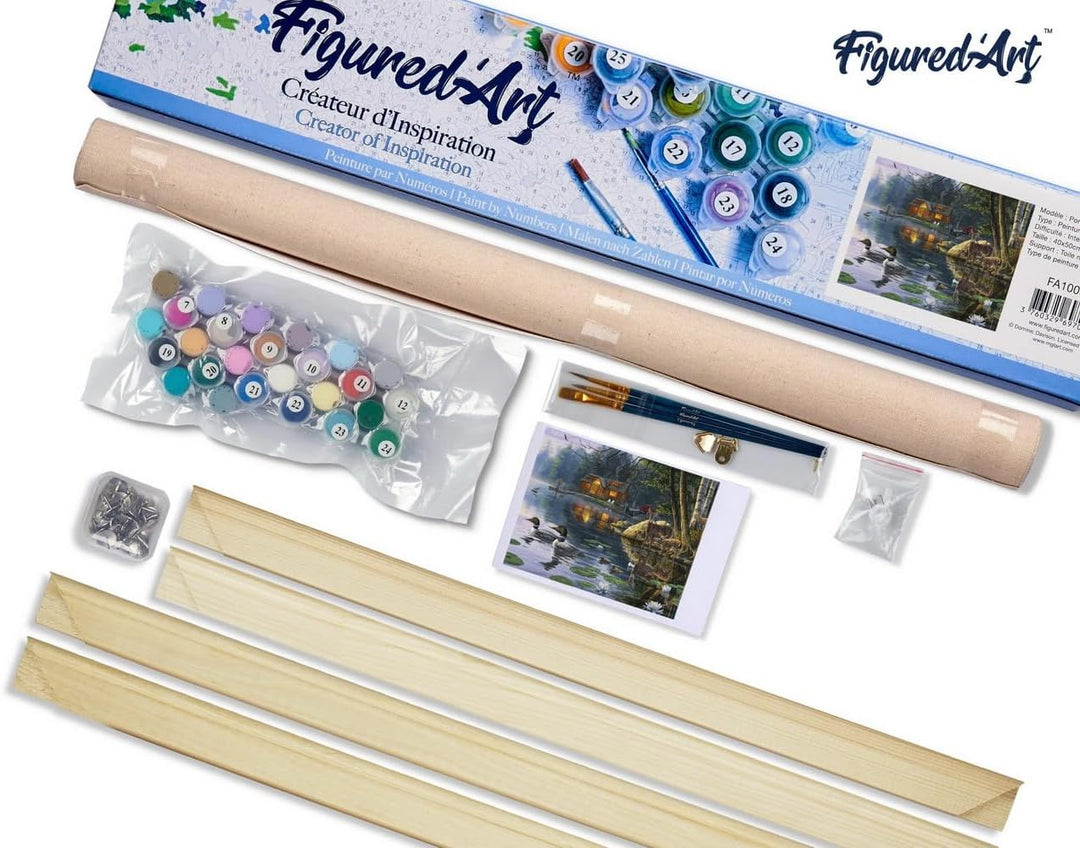 Figured'Art Malen Nach Zahlen Erwachsene Mit Rahmen Chalet am See - Paint by Numbers Basteln DIY Bas