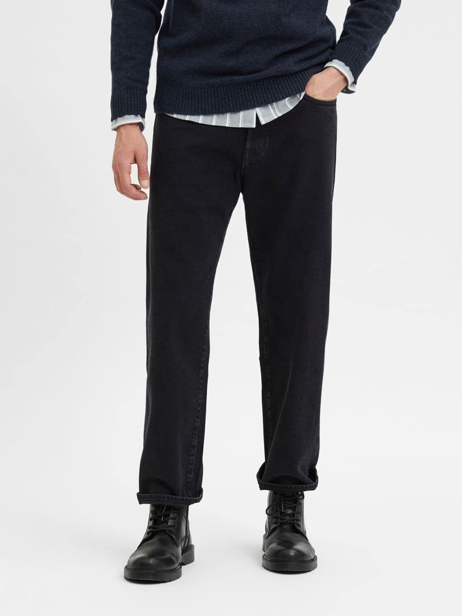 Selected Homme Male Loose Fit Jeans 220 38 Schwarzer Jeansstoff, 38 Schwarzer Jeansstoff