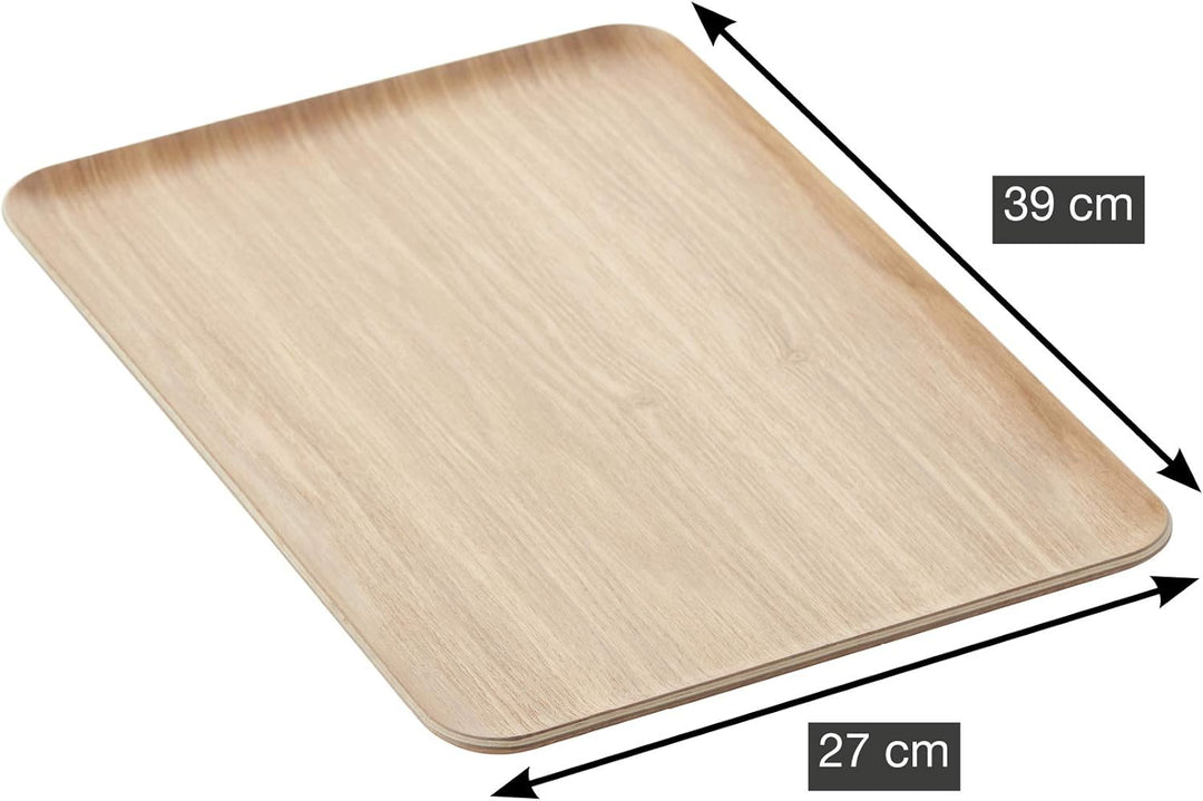 Point-Virgule Serviertablett, rechteckiges deko Tablett für Küche, holzfarbe, 39x27cm