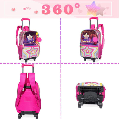 HTgroce Schulranzen Trolley Mädchen Kinder Trolley Niedlich Rucksack 2 in 1 Kinderkoffer Rucksack Ro