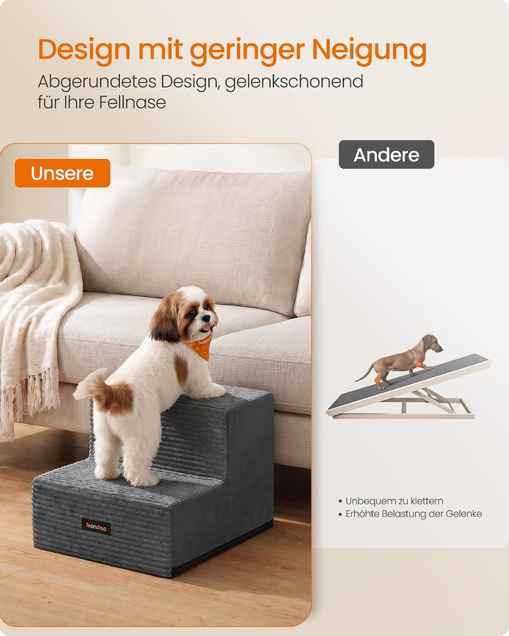 Feandrea Hundetreppe, 2 Stufen, aus Schaumstoff, 30 x 38 x 28 cm Bleigrau 2 Stufen (30T cm), Bleigra
