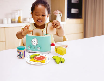 Hape Pop-up-Toaster-Set Kling, Timer & Zubehör, realistisches Spielen, ab 24 Monaten, fantasievoller