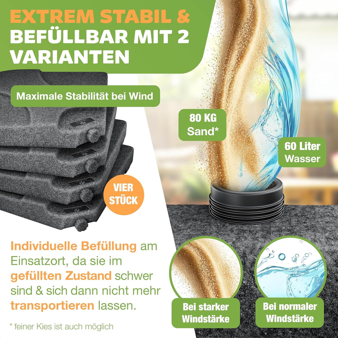KESSER® Sonnenschirmständer 4-teilig Schirmgewicht Schirmständer für Ampelschirm Bodenkreuz 60 Liter