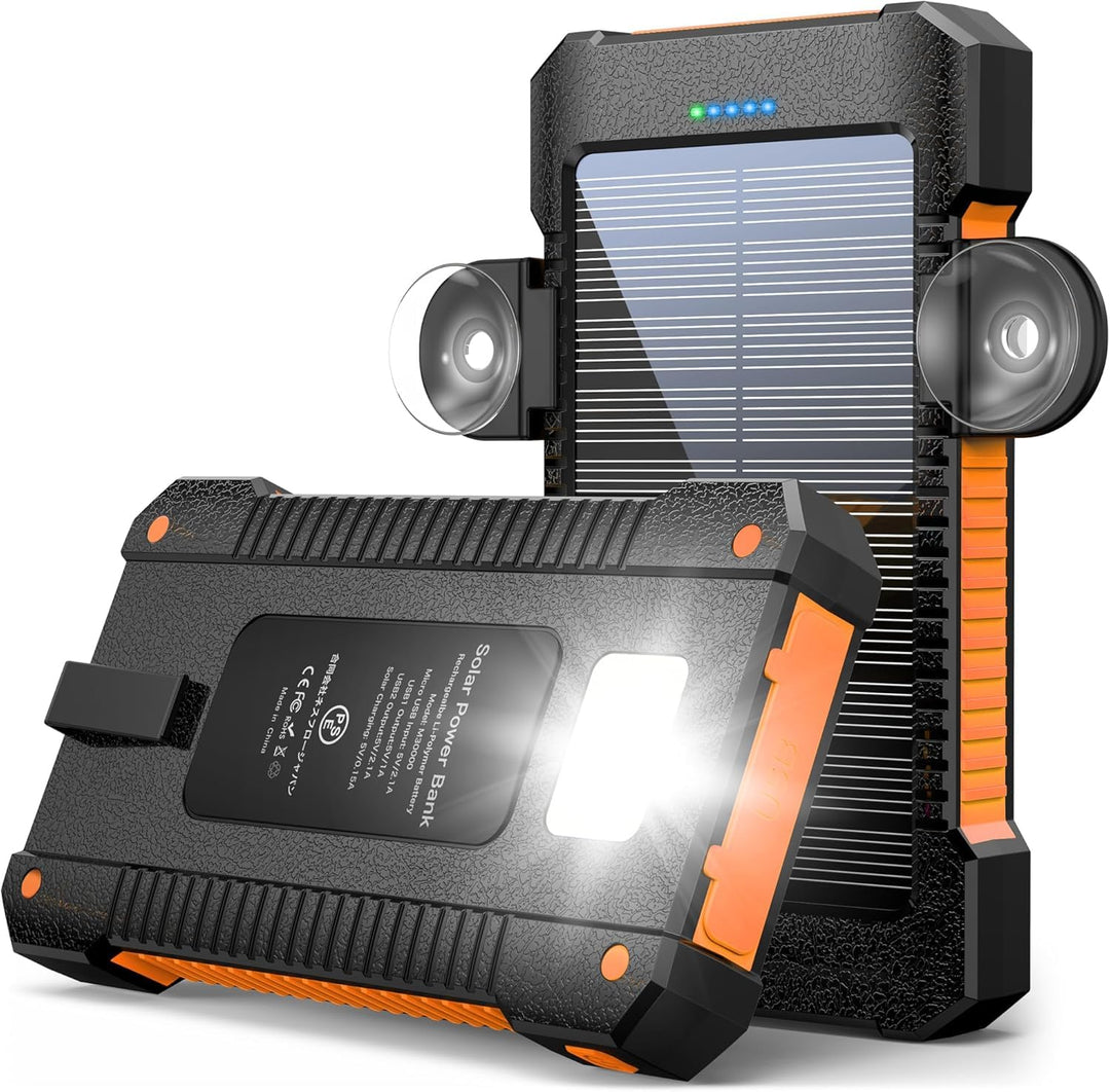 Solar Powerbank 26800 mAh mit Saugnapfhalterung, Powerbank Externe Akkus 3 USB Anschlüsse mit Tasche