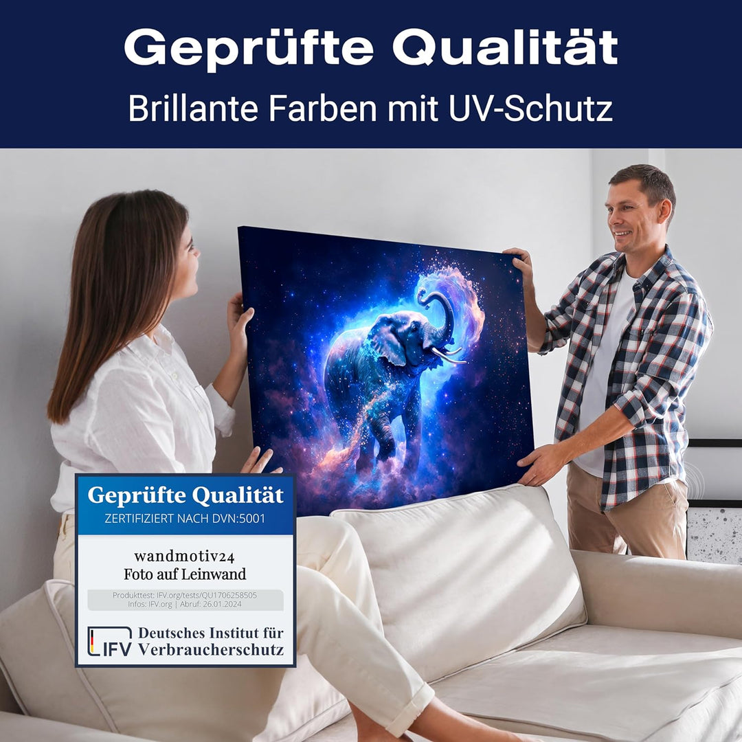 wandmotiv24 Leinwandbild Fantasy, 100x75cm, Querformat, Elefant, Deko, Bilder auf Leinwand, Wanddeko