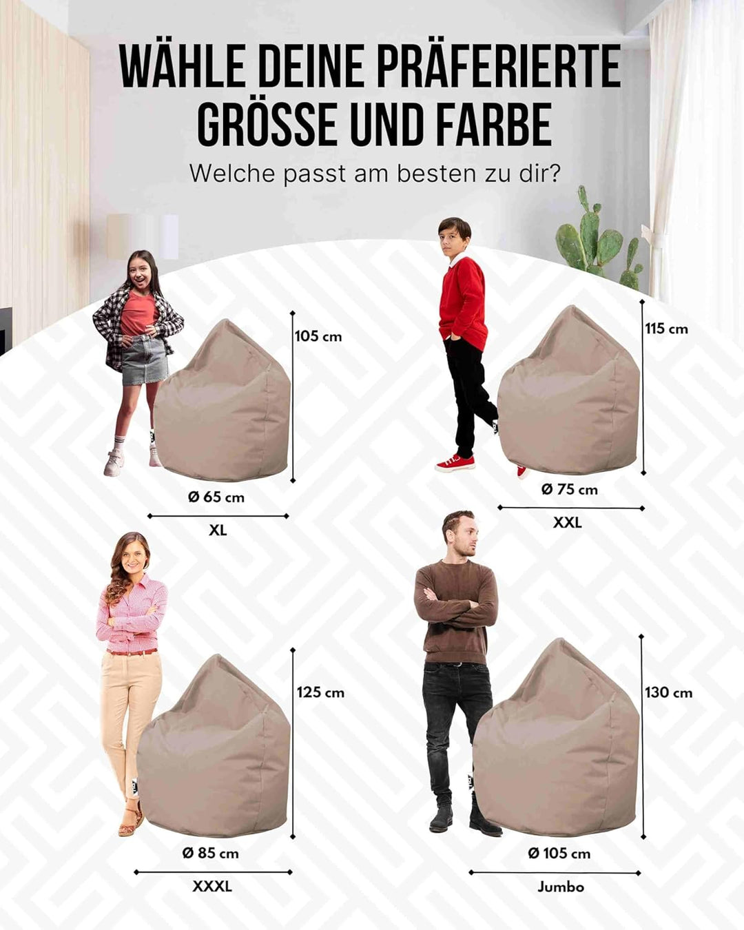 PATCH HOME Patchhome Sitzsack Tropfenform mit Reissverschluss Nachfüllbar - für In &amp; Outdoor - mit S