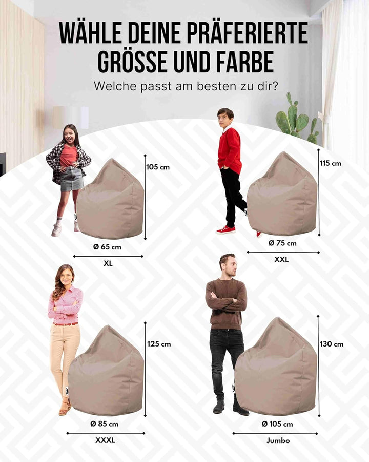 PATCH HOME Patchhome Sitzsack Tropfenform mit Reissverschluss Nachfüllbar - für In &amp; Outdoor - mit S