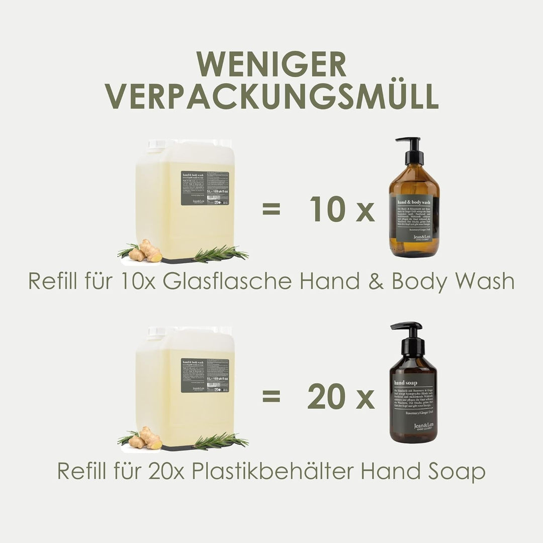 Jean &amp; Len Handseife Rosemary &amp; Ginger, Rückfettende Wirkung, Ohne Parabene &amp; Silikone, Nachfüllkani