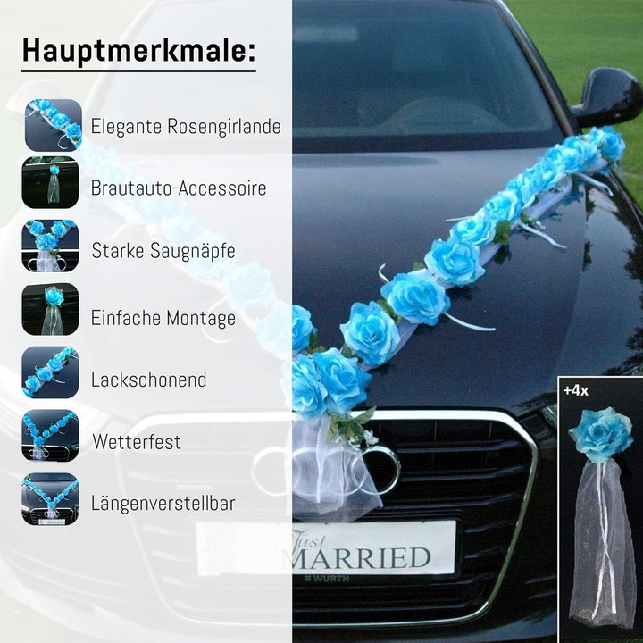 Rosen Girlande Braut Paar Rose Deko Dekoration Autoschmuck Hochzeit Car Auto Wedding ®Auto-schmuck D