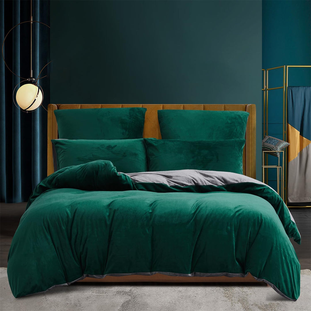 Boqingzhu Flanell Winter Bettwäsche 155×220cm Plüsch Biber Grün Dunkelgrün Grau Warm Kuschelig Flaus