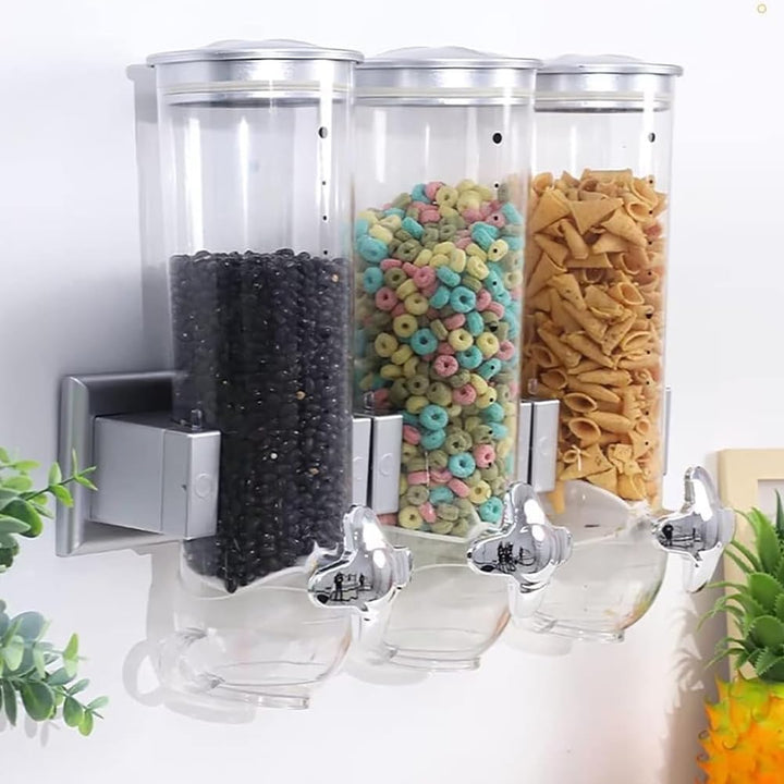 BAKAJI Dreifacher Müsli-Spender zur Wandmontage, Wandmontage, Spender für trockene Lebensmittel, Süs