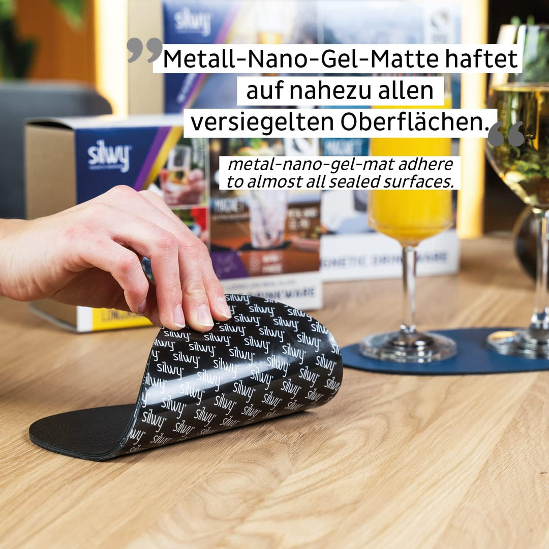 silwy® Metall-Nano-Gel-Platzset Black (small) in Lederoptik für rutschfeste Magnet-Gläser - abwaschb