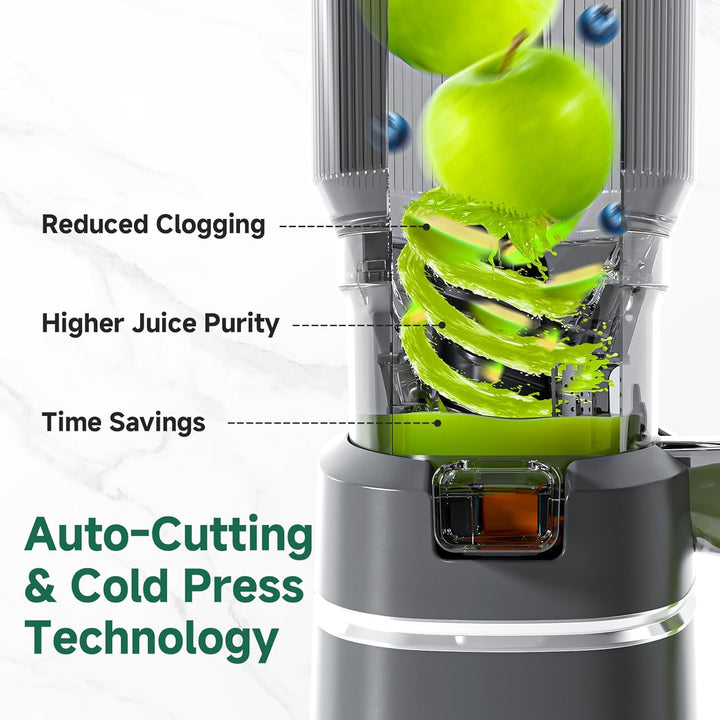 AMZCHEF 250W Automatischer All-In-One Entsafter, 160MM Öffnung und 1,8L Slow Juicer für Gemüse und O